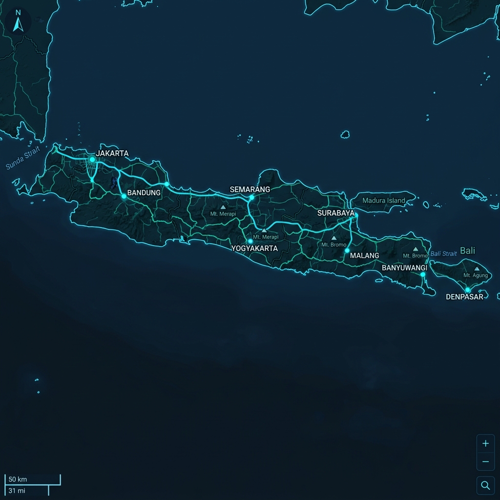 Peta rute Jawa–Bali SSBR Trans